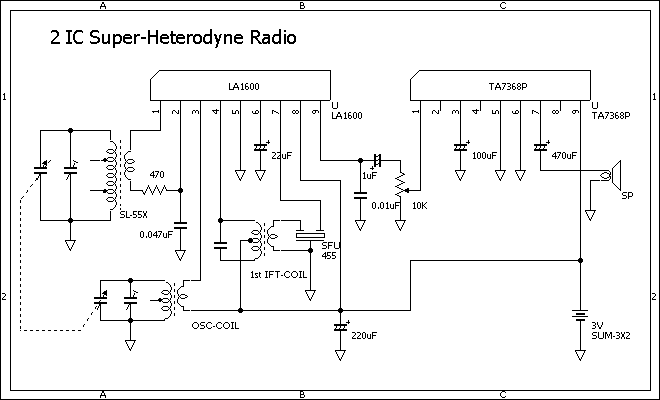 2ICスーパーヘテロダインラジオ回路図
