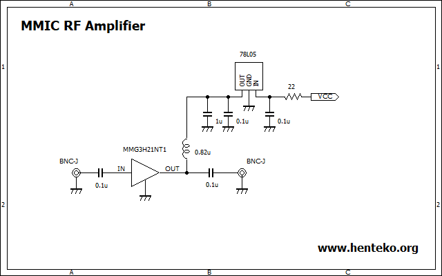 MMIC広帯域高周波アンプ回路図