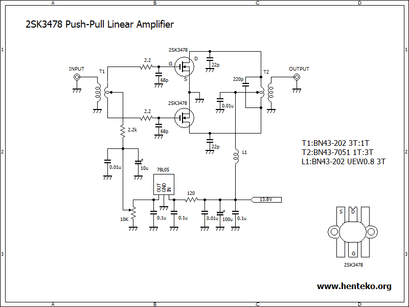 2sk3478プッシュプル高周波アンプ回路図