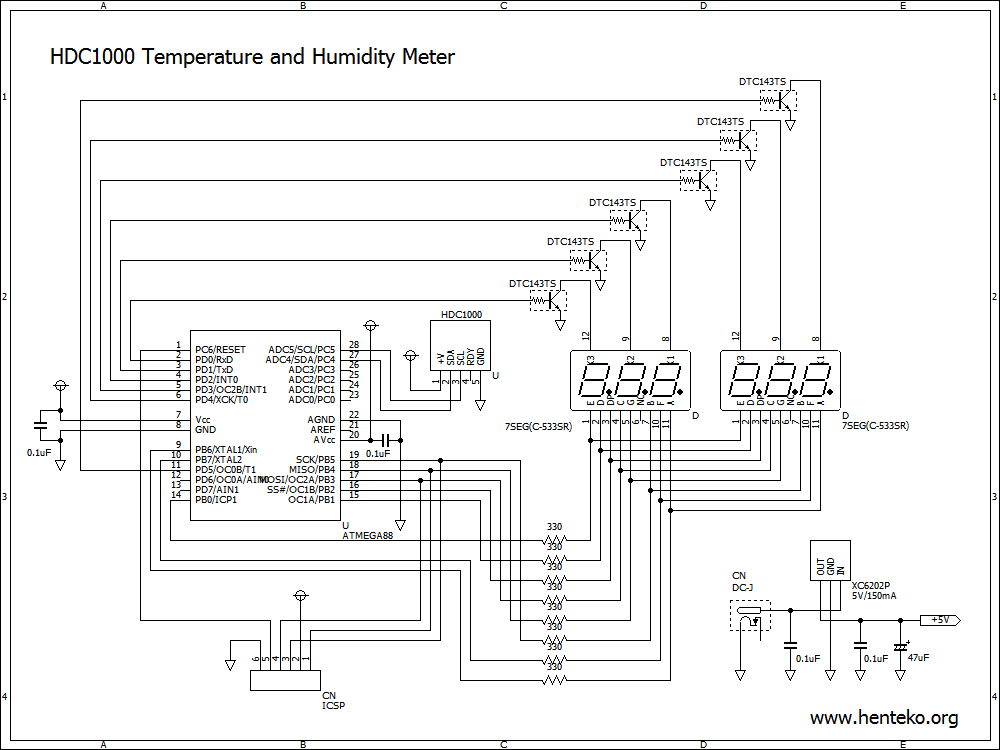 HDC1000温度計・湿度計回路図