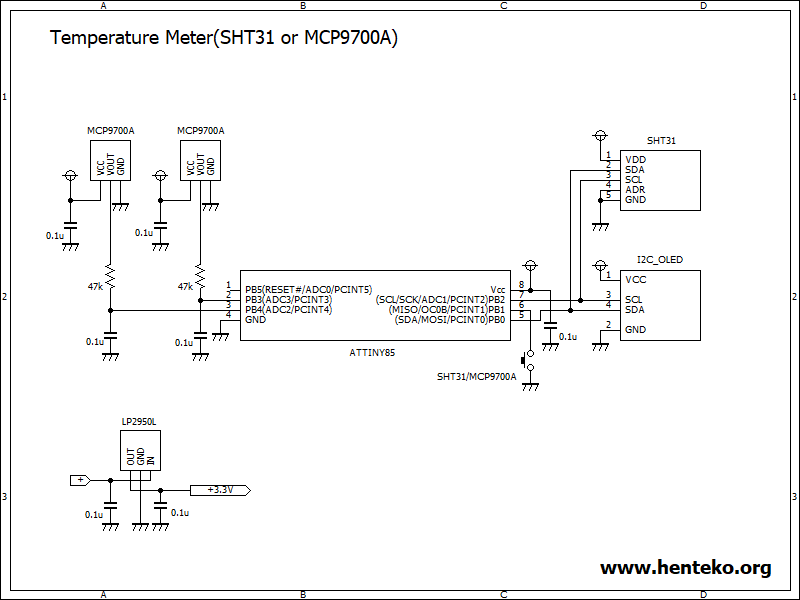 SHT31とMCP9700Aを使用した温度計の回路図