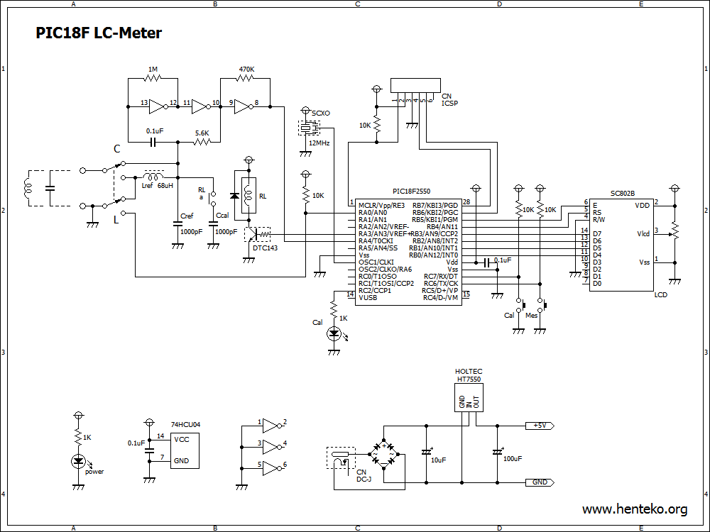 PIC18Fを使ったLCメーター回路図