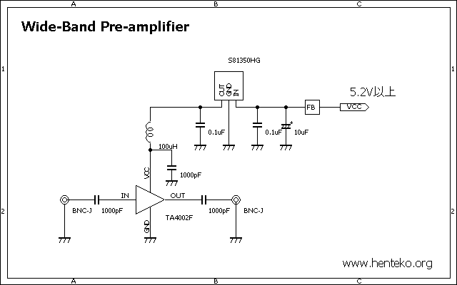 TA4002F広帯域プリアンプ回路図