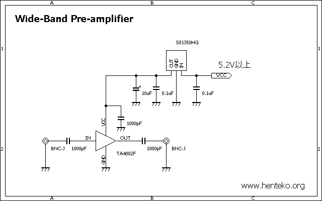 TA4002F広帯域プリアンプ回路図