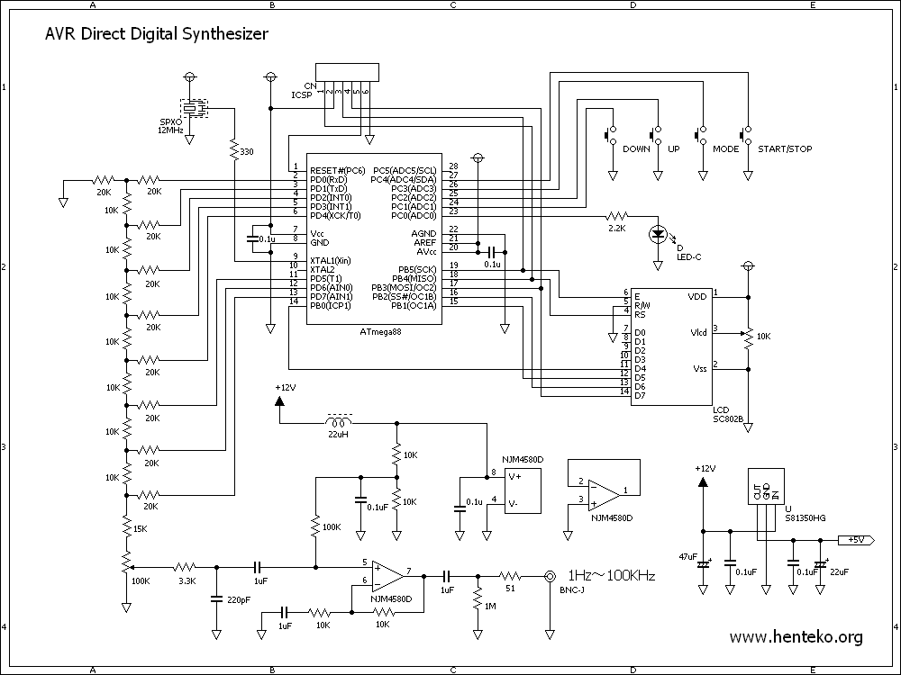 AVR-DDS低周波発振器回路図