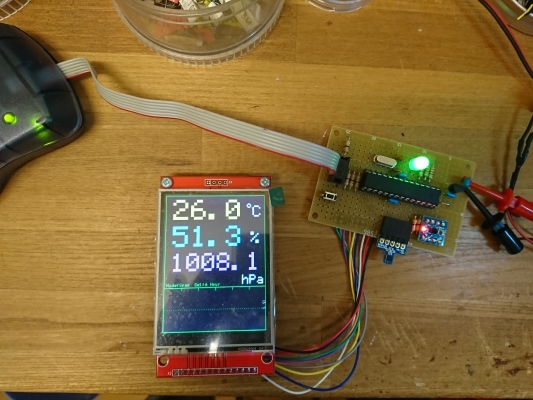 AVRとグラフィックLCDを使った気圧・気温・湿度計