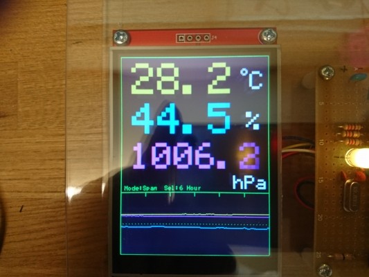 AVRとグラフィックLCDを使った気圧・気温・湿度計の表示