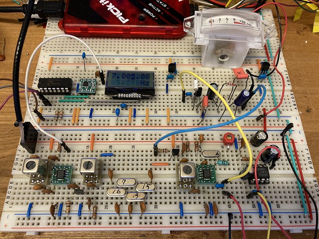 ブレッドボード7MHz-QRP-CWトランシーバー受信回路