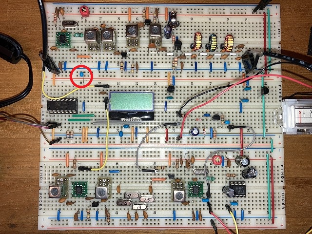 ブレッドボード7MHz-QRP-CWトランシーバー