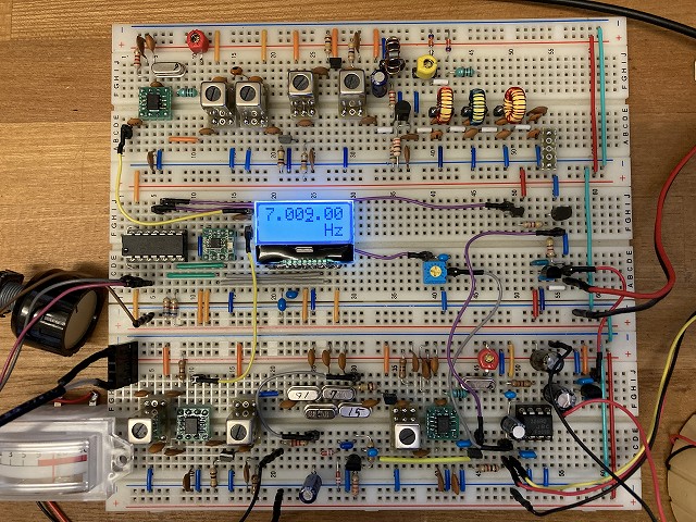 ブレッドボード7MHz-QRP-CWトランシーバー