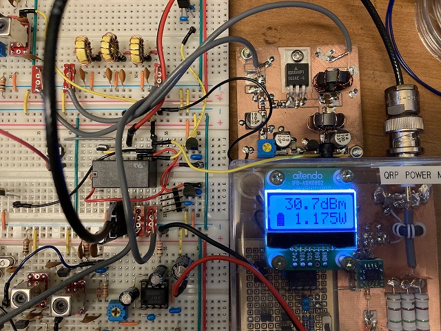 ブレッドボード28MHz-QRP-AMトランシーバー送受切り替えテスト