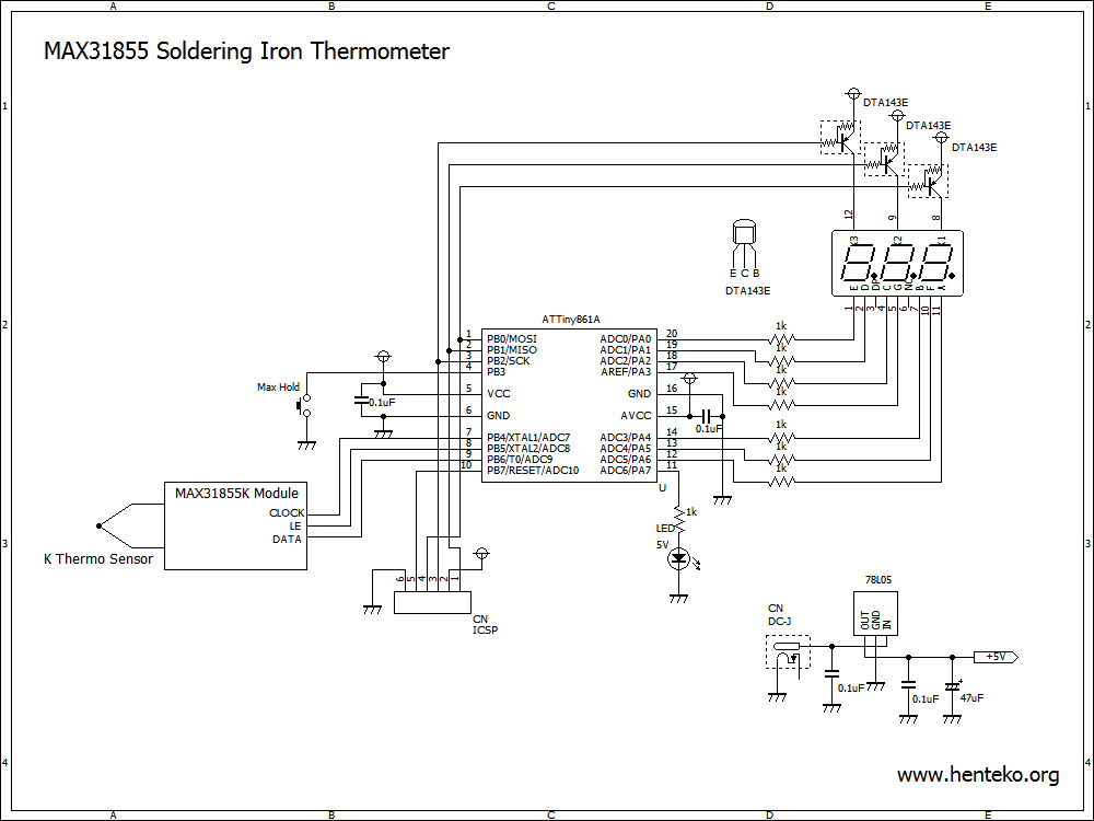 MAX31855 ハンダゴテ温度計回路図