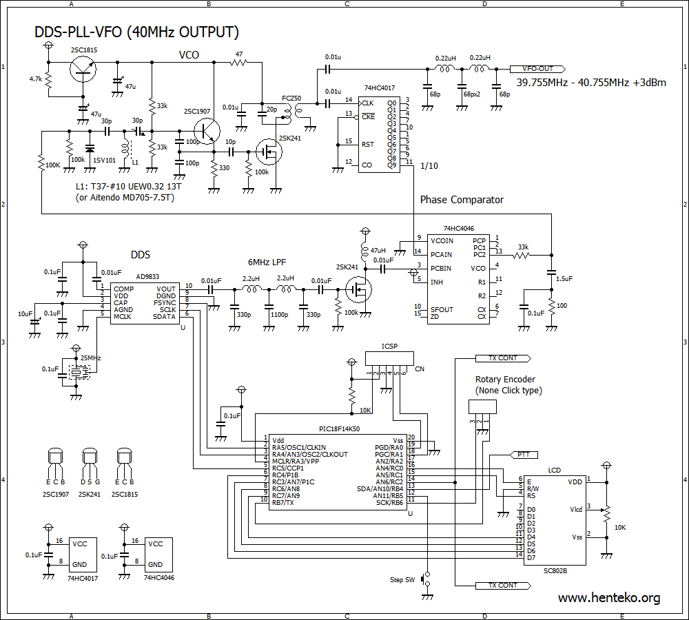 DDS(AD9833）リファレンスPLL-VFO回路図