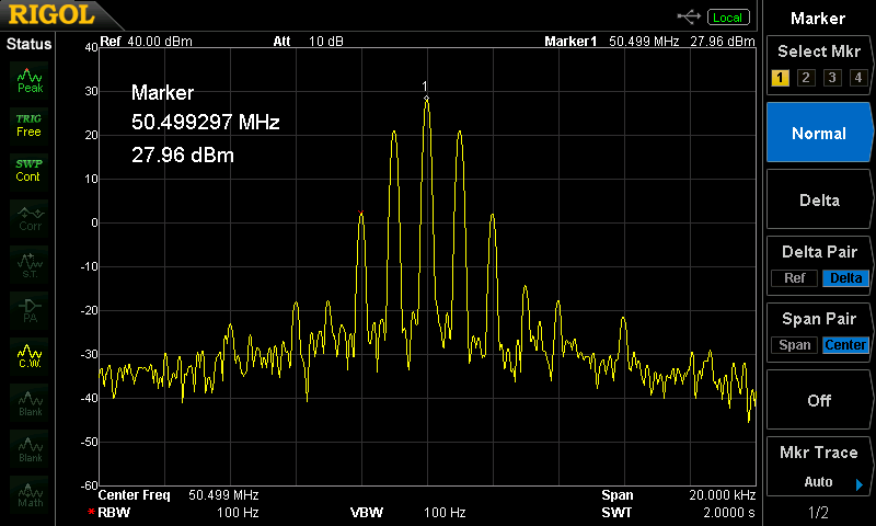 モジュールタイプ50MHz-QRP-AMトランシーバー　AM変調スペクトラム