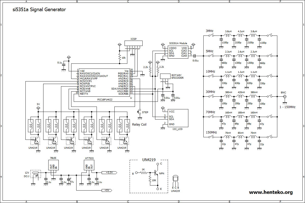 LPF切替式si5351aシグナルジェネレーター回路図