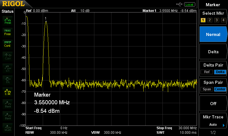 si5351aシグナルジェネレーター3.5MHz出力スペクトラム