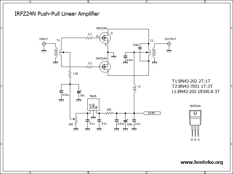 IRFZ24N push-pull Linear amplifier circuit diagram