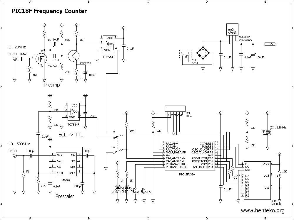 PIC18F周波数カウンター回路図