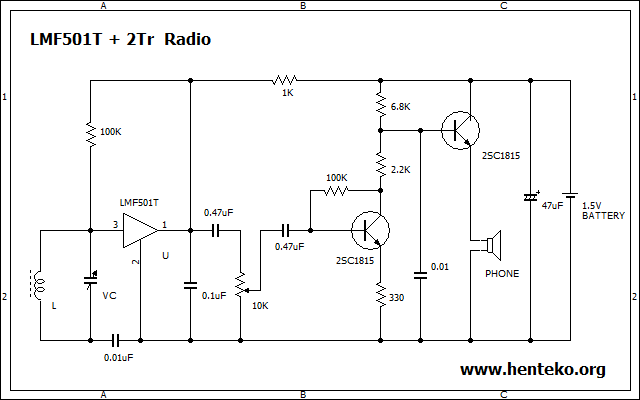 LMF501T＋トランジスター2石ラジオ回路図